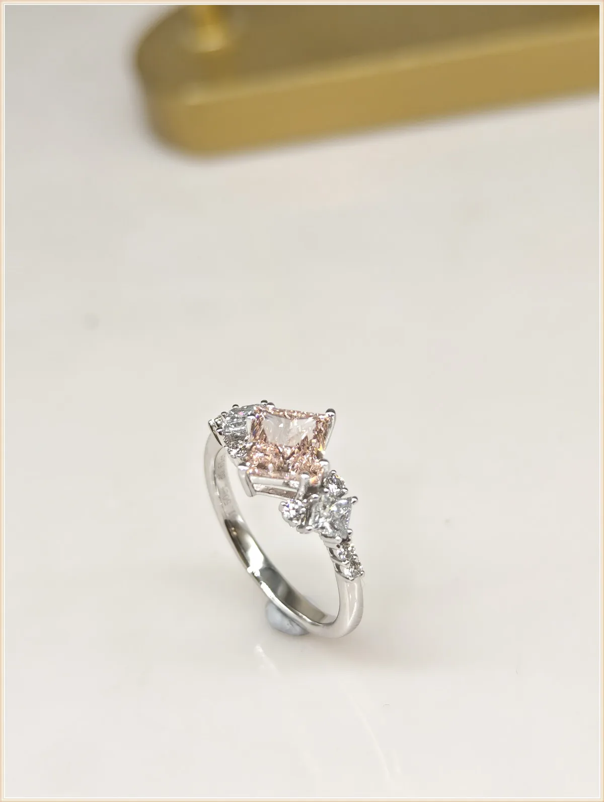 Pink Lab-Grown Diamond Princess Cut Three-Stone 14K Solid Gold Engagement Ring Platinum Custom Jewelry