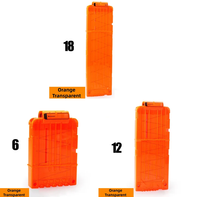 ZIVCONCING Transparent Orange Universal Reload Clip 6 /12 /18 Rounds for Nerf Magazine Darts Soft Bullet Toy Gun Accessories