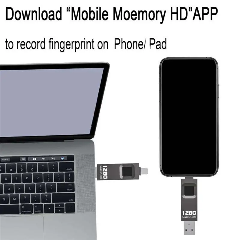 ABAN Fingerprint Encrypted U Disk Mobile Phone Computer Dual-Use High-Speed Transmission Flash Memory 128G for /