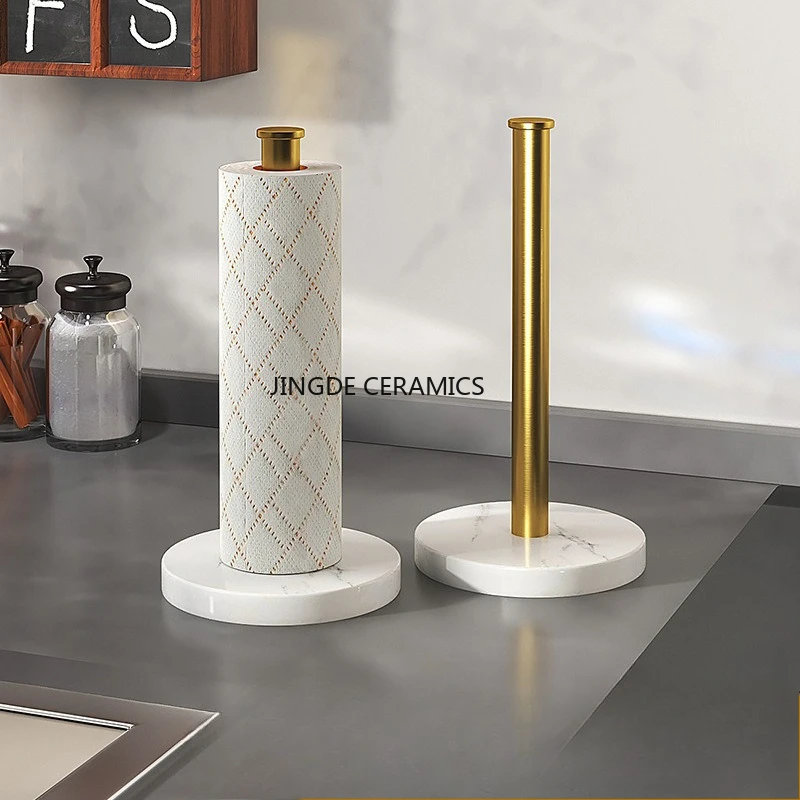 

Marble+Metal Kitchen Tissue Holder Vertical Paper Roll Holder Household Plastic Wrap Storage Rack Kitchen Accessories
