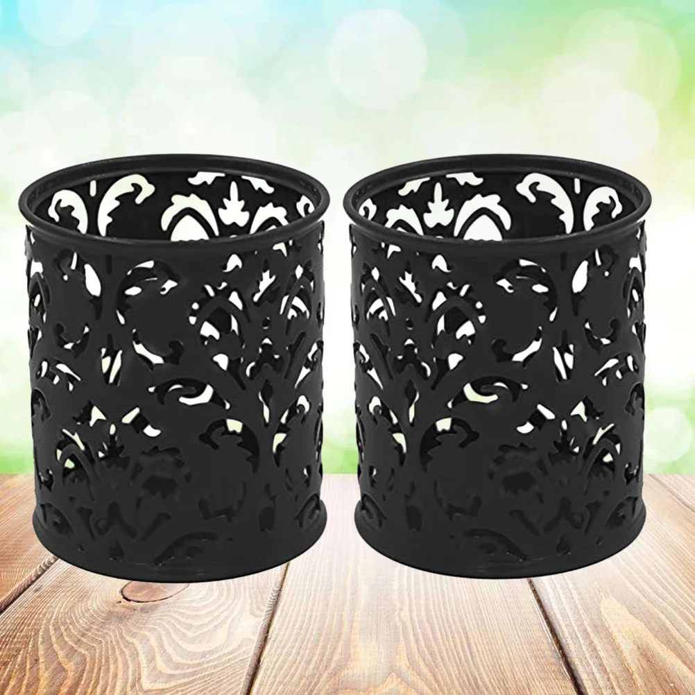 2 قطعة حاوية أقلام رصاص فنية من الحديد منظم حامل أقلام مجوف أنيق لتزيين مكتب المكتب المنزلي باللون الأسود