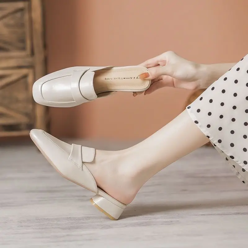 

Women's Closed-Toe Mules Chunky Heel Slip-On Sandals for Summer 2026 French Style Casual Outdoor Shoes