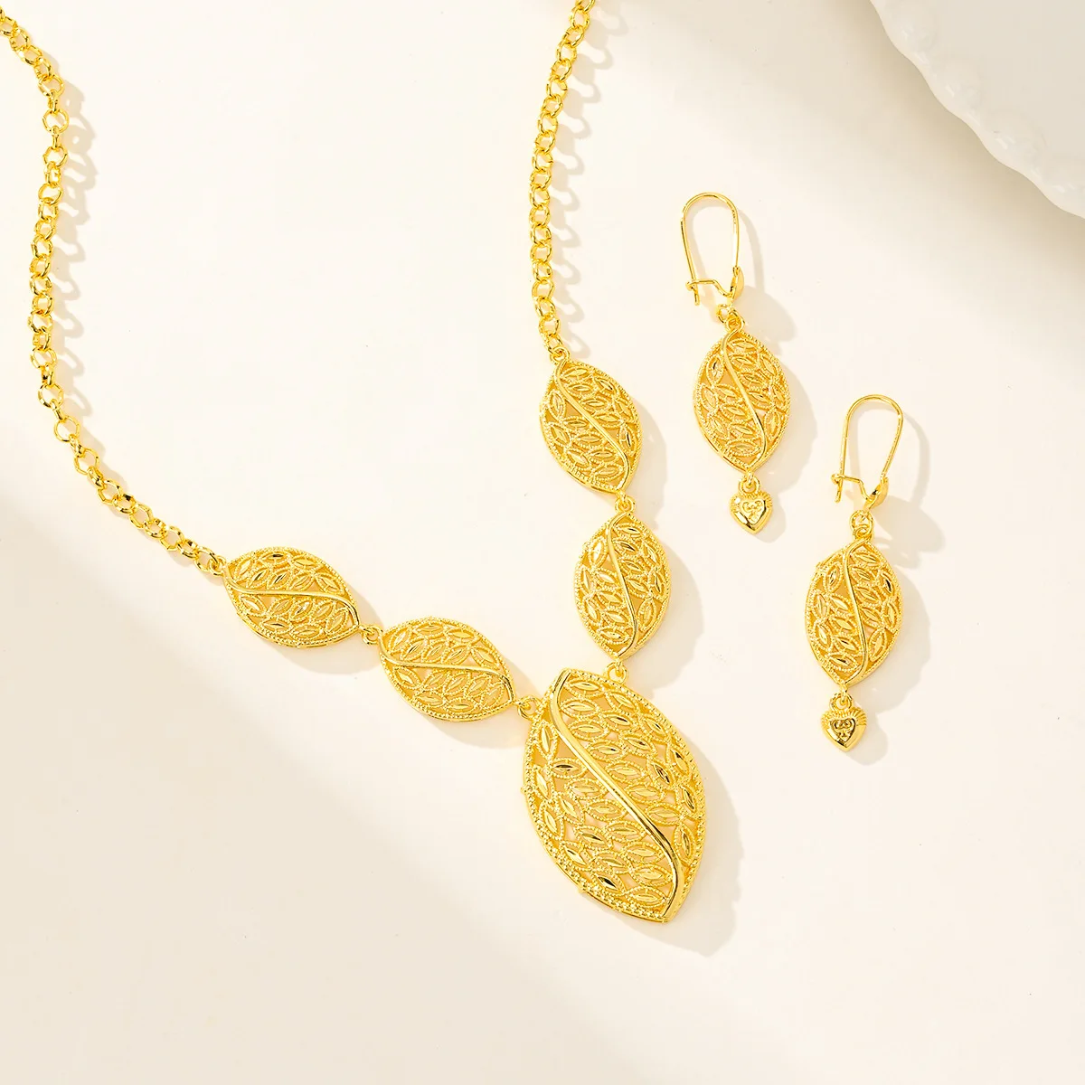 9999 Gold Middle East Arabian Jewelry Set - Women's Bohemian Necklace and Earrings Set - Ethnic Style