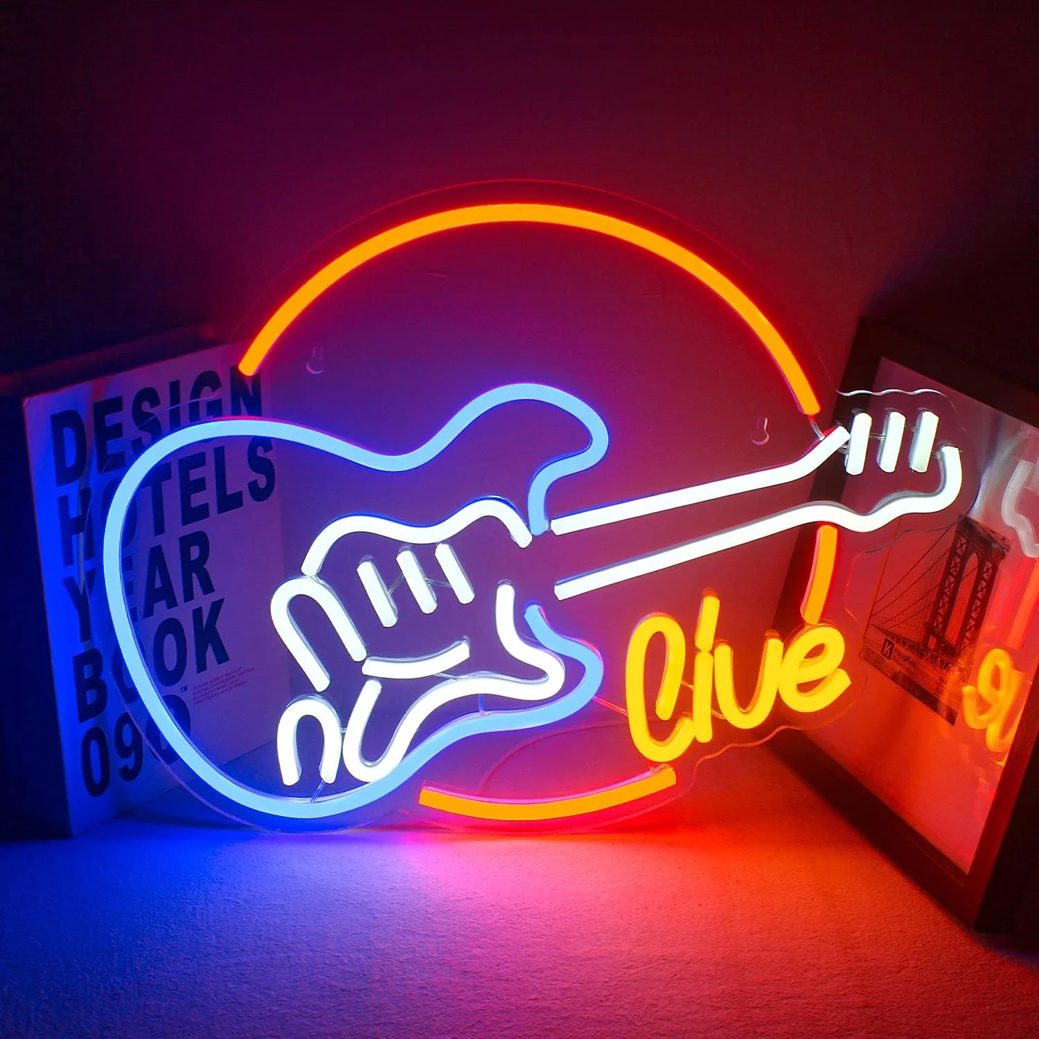 Letreros LED con forma de guitarra en vivo, luces de neón musicales, arte de juego, letreros de neón LED para decoración de pared, estudio de música, fiesta, Bar, cueva de hombre, decoración de Bar