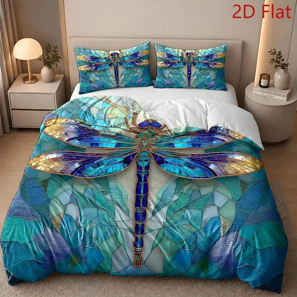 Colorful Dragonfly Theme Duvet Cover Set Multi Size Quilt Cover Queen Size Bedroom Bedding Decoration Machine Washable Adult Boy Girl Bedroom
