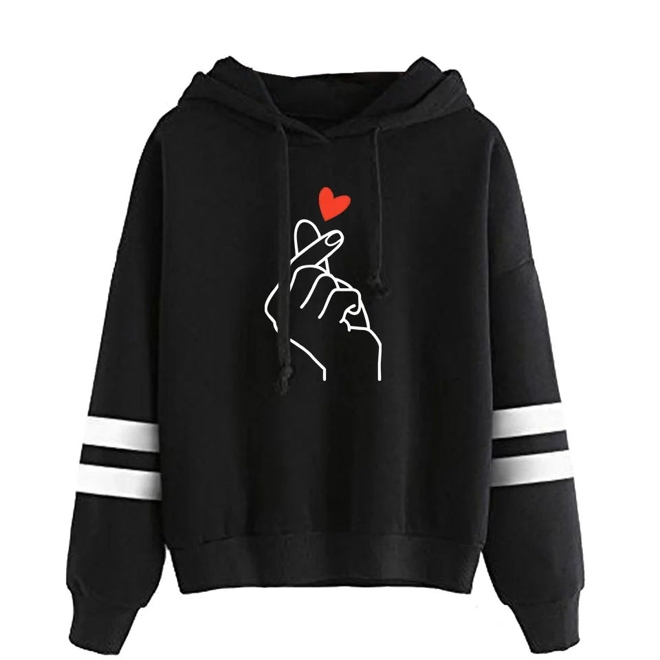 Popular Sweet Cute Finger Heart Love You Hip Hop Sweatshirt Spring Autumn Long Sleeve Women Hoody Hoodies Outerwears with Hat