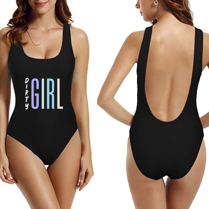 

Big Dirty Girl Letters Women Swimsuit Sexy One Piece Bodysuit Summer Fashion Backless Swimwear Mayo Monokini Badpak Bathing Suit