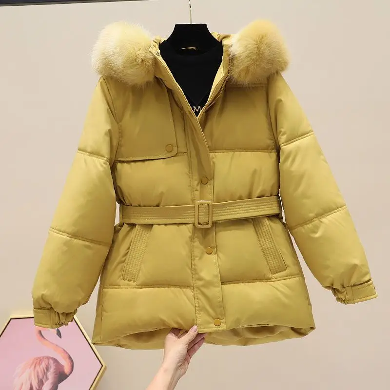 Women\'s winter hooded down jacket fur neck hooded long coat fashion hooded warm coat comfortable slim fit coat nice outdoor wear