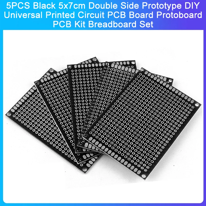 

5PCS Black 5x7cm Double Side Prototype DIY Universal Printed Circuit PCB Board Protoboard PCB Kit Breadboard Set