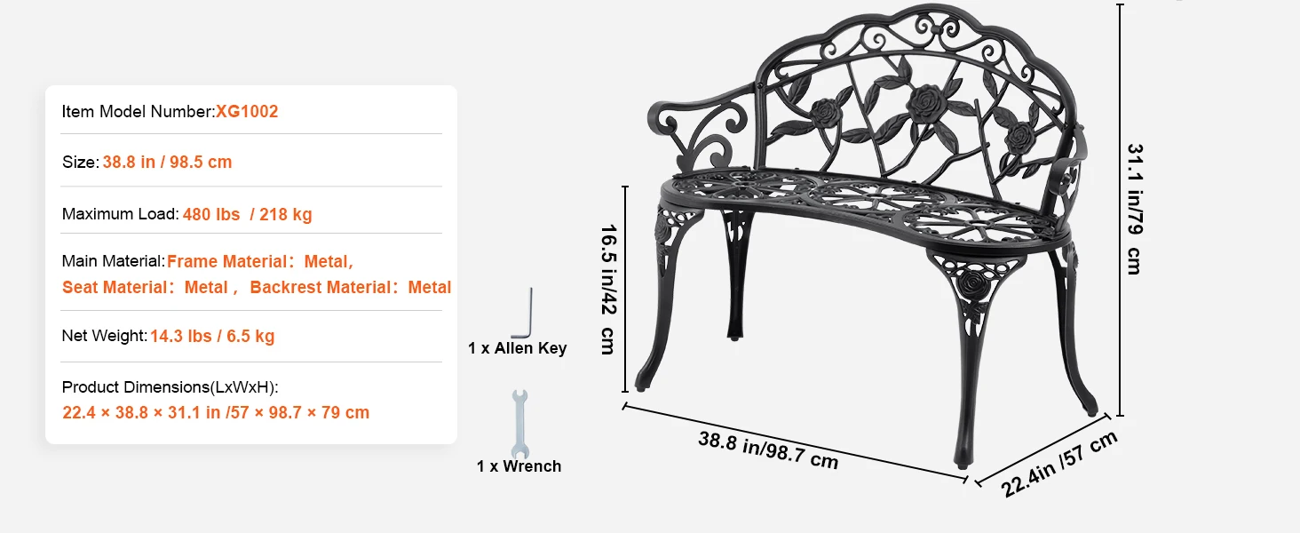 38.8 Metal Bench