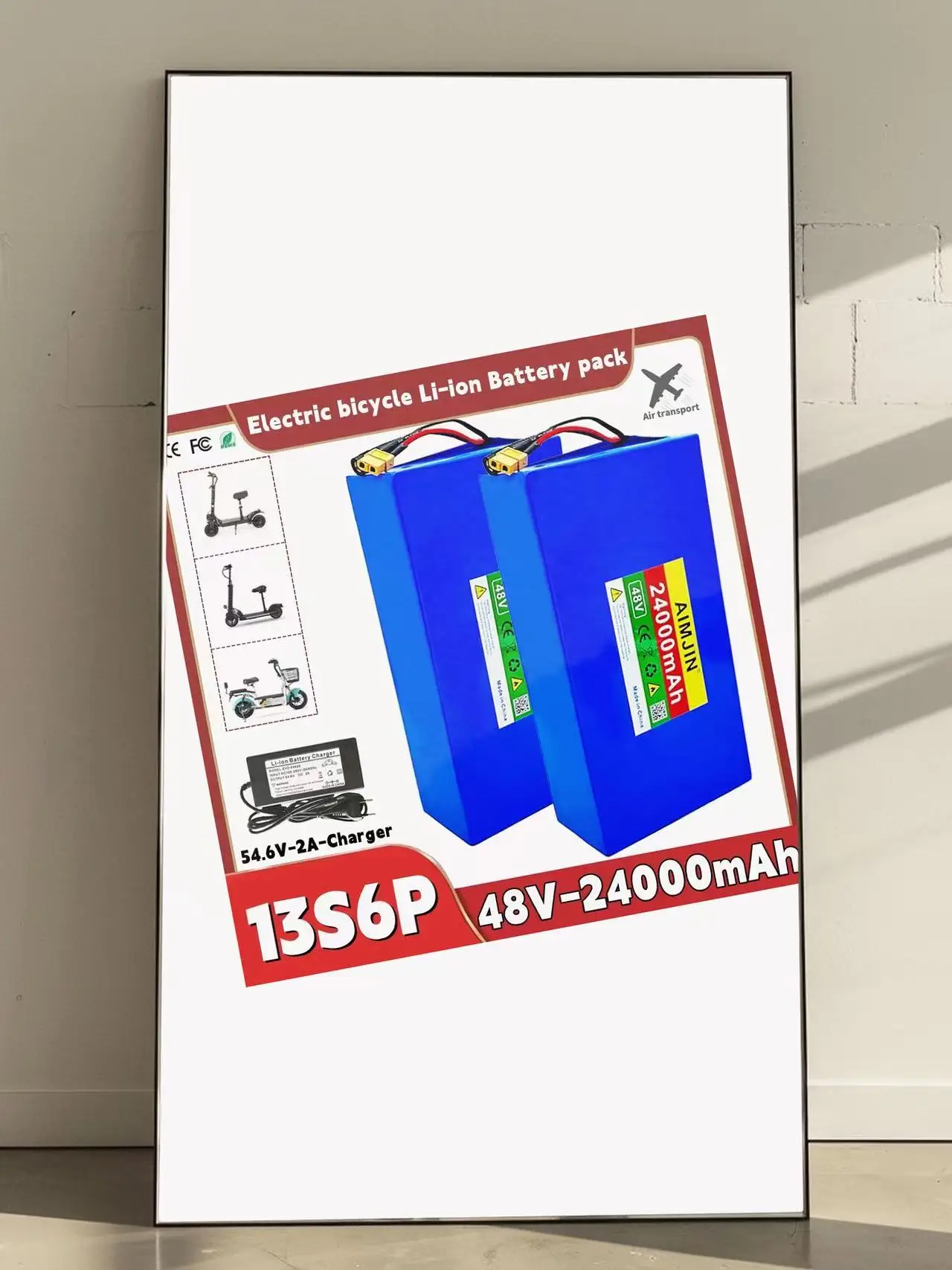 

48V 24Ah 2000W 13S6P 18650 li-ion Panasonic battery pack, suitable for 54.6V bicycles+optional built-in BMS plug+54.6V Charger