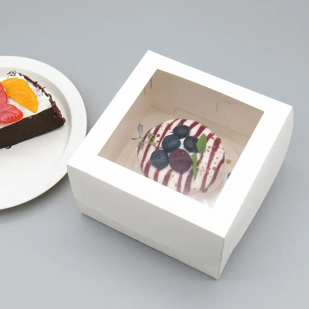 

10pcs Box Container With Window Lid Tall Decorative Paper Cake Packaging Box For Birthday Wedding Party Portable Cake Carrier