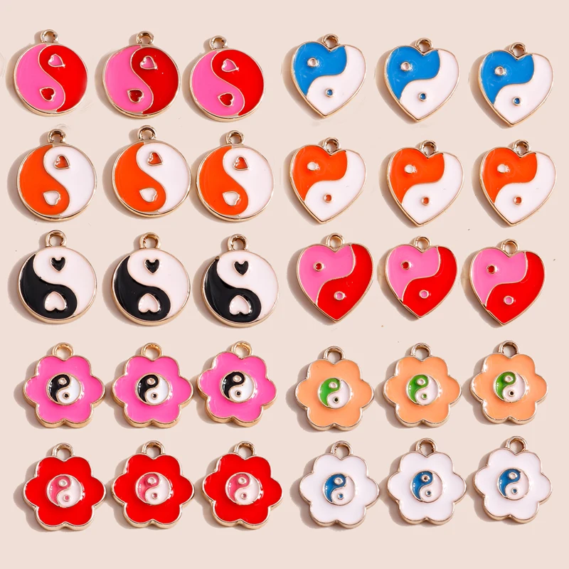 

20pcs Cute Enamel Tai Chi Flower Love Heart Charms Pendants for Jewelry Making Drop Earrings Necklaces DIY Crafts Accessories