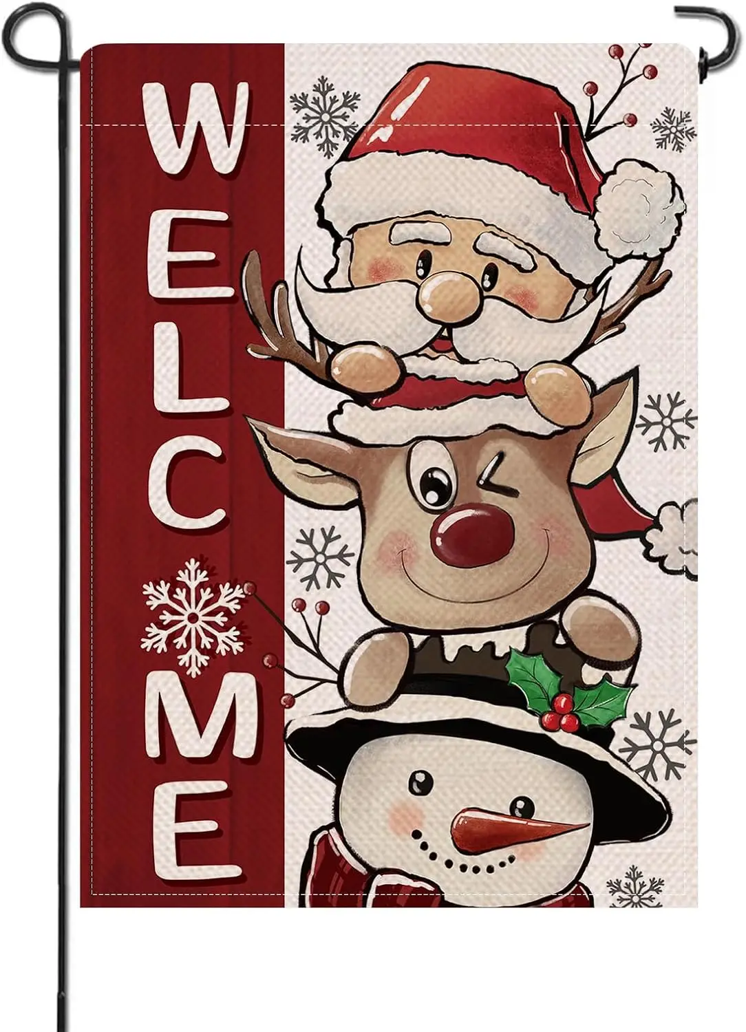 Artofy Welcome Christmas Small Decorative Garden Flag, Xmas Santa Claus Reindeer Snowman Yard Lawn Outside Decor, Winter Hol SSL
