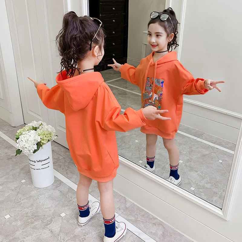 

Girls' Hoodies Sweatshirts Jacket 2022 Orange Spring Autumn Top Thicken Pullover Fleece Tops Cotton Toddler Pullover Baby's Kids
