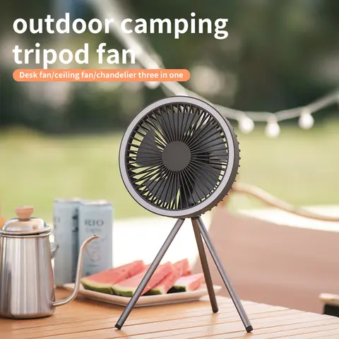 10000mAh Outdoor Camping Rechargeable Fan Portable Office Wireless Tent Electric Ceiling Fan With External LED Lighting Battery