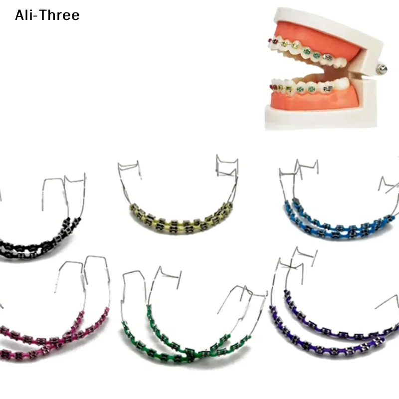 1 Pair Dental Fake Braces Temporary Tooth Decoration With Hook With Metal Wires Colorful Metal Bracket Ligature Ties Dental Tool
