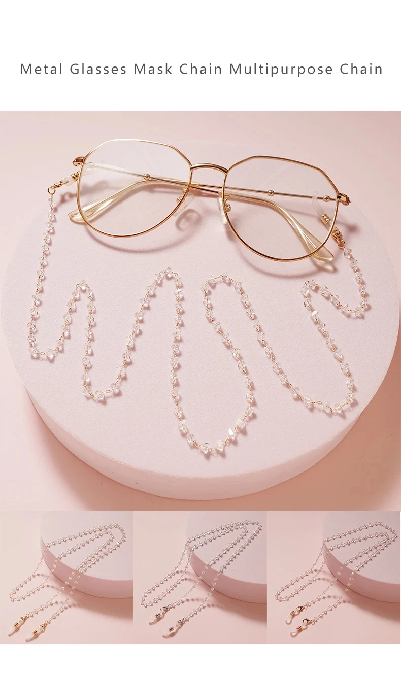 Dreieck Kristall Perlen Gläser Kette für Frauen Mode Lanyard Gold Farbe Metall Sonnenbrille Ketten Riemen Schnur Hängenden Hals Halten – Detail 1