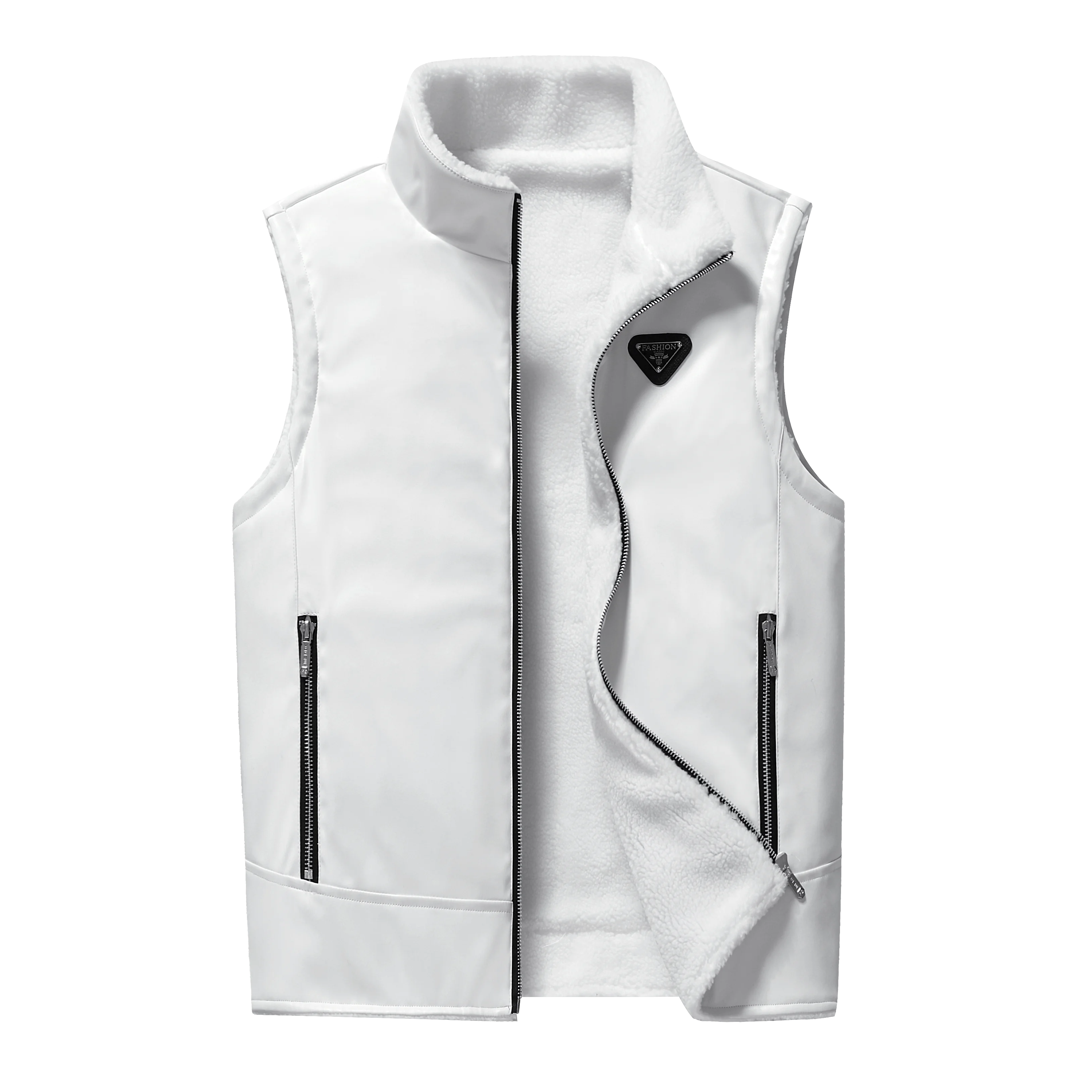 

Autumn and winter fur one-piece stand up collar leather vest for men, warm sleeveless inner jacket with camisole and fleece