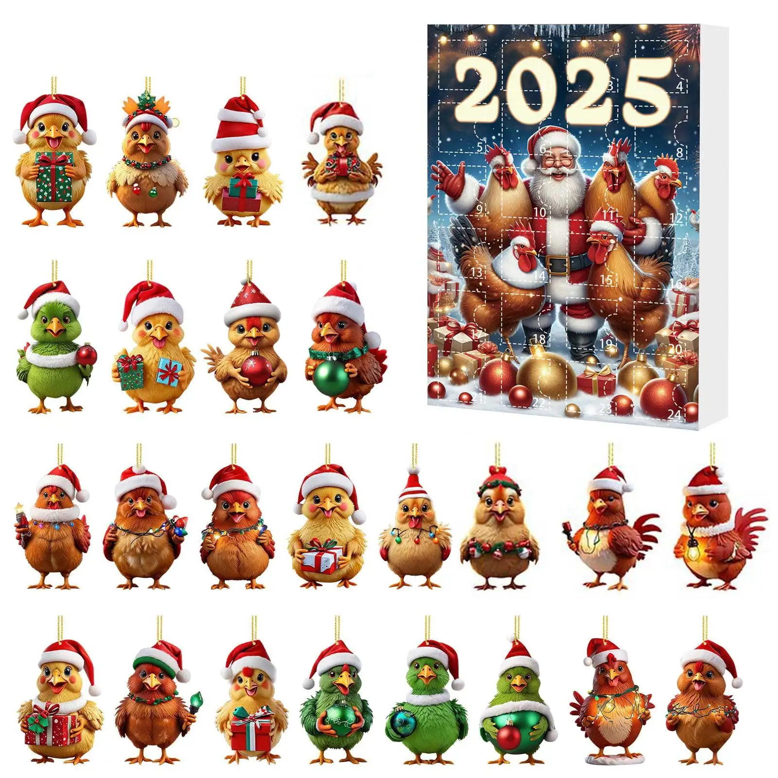 Calendario al cioccolato per il conto alla rovescia di Natale 2025 Calendario per il conto alla rovescia di Natale Scatola puzzle Timer per denti con spazzola piatta in acrilico per pollo