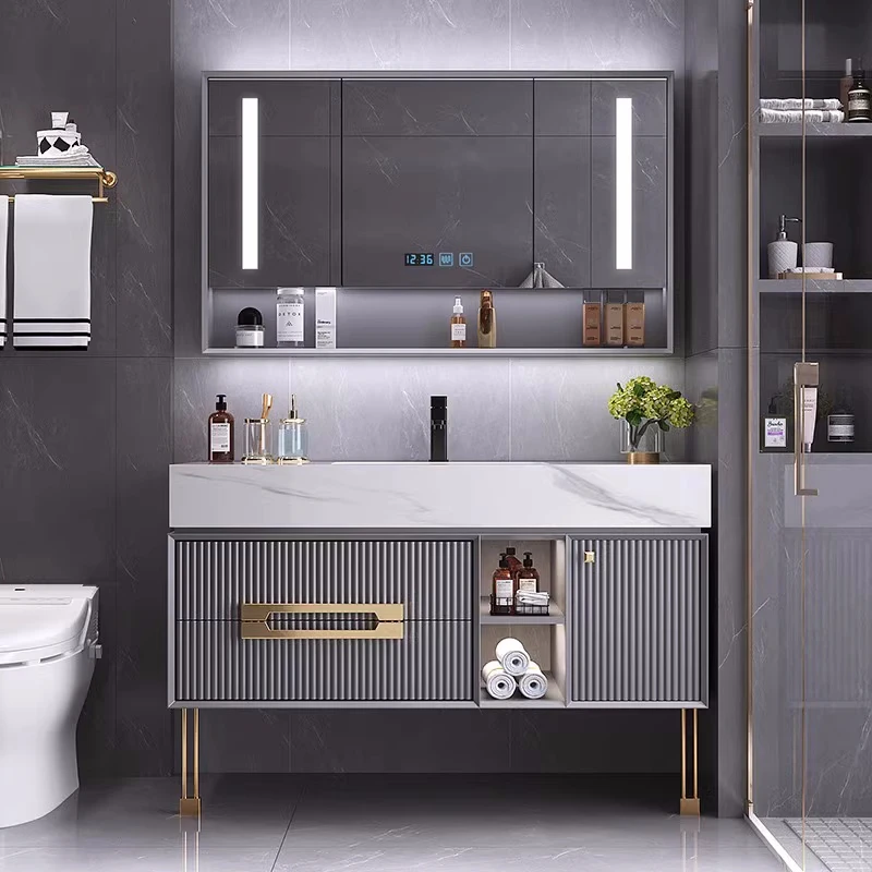！@Light Mirror Luxury Bathroom Cabinet Storage Internal Washroom Shelf Bathroom Cabinet Vanity Salle De Bain Armoire Furniture