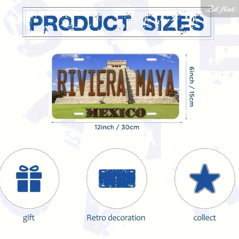 2D Flat - [Open ]2D Flat2D Flat, Car P, 2D Flat, 1pc Vintage Mayan Riviera Mexico Metal Plaque- Chichen Itza Pyramid Design- Hea