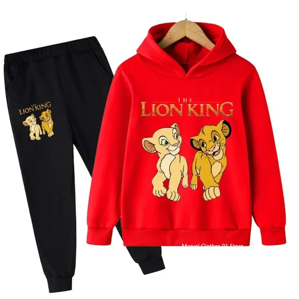 Lente Meisjes Jongens Kleding Kleding Leeuw Simba Cartoon Hoodies + Lange Broek 2 Stuks Set Kinderen Meisjes kostuum 2-14 Jaar Kids Outfits