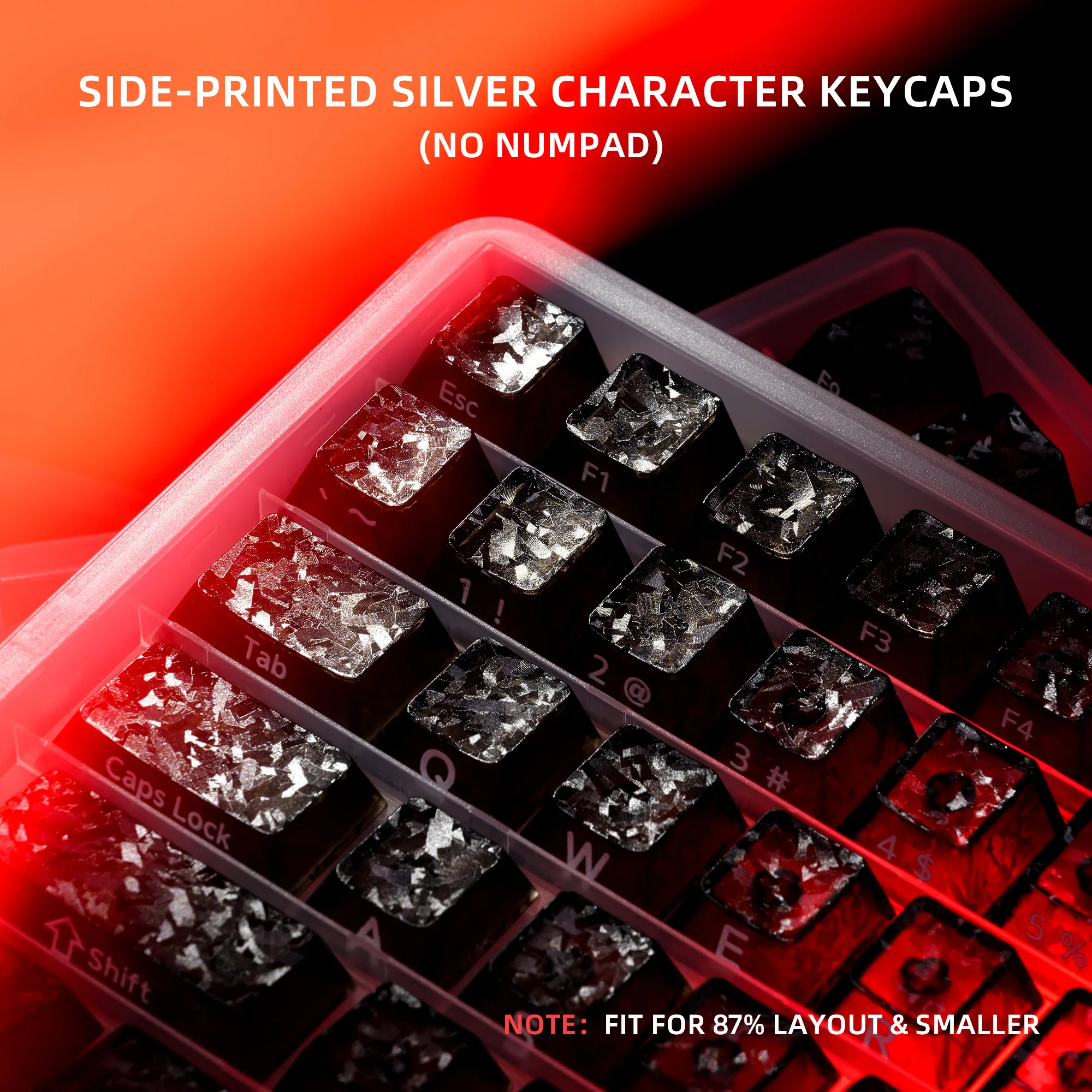 XVX Black Transparent Keycaps, Forged Carbon Texture Cherry Profile Keycap Side Print Compatibility with ANSI Layout MX Keyboard