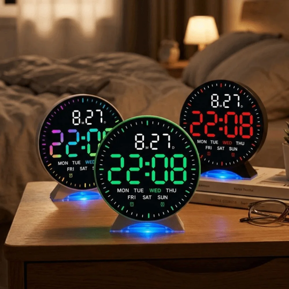 12/24H Display LED Digital Alarm Clock Date Week High-definition Digital Desk Clock Soft Night Light Dual Alarm Table Clock