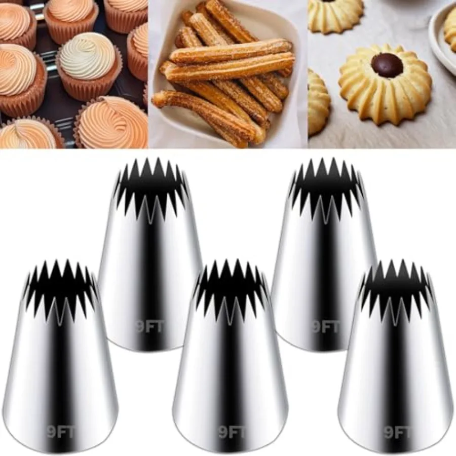 Stains Steel Curro Ping Ts, 5 Pieces 9FT Large Ping T, Curro Maker Icing Ts, Pastry Ts, Cake Decorating Frosting