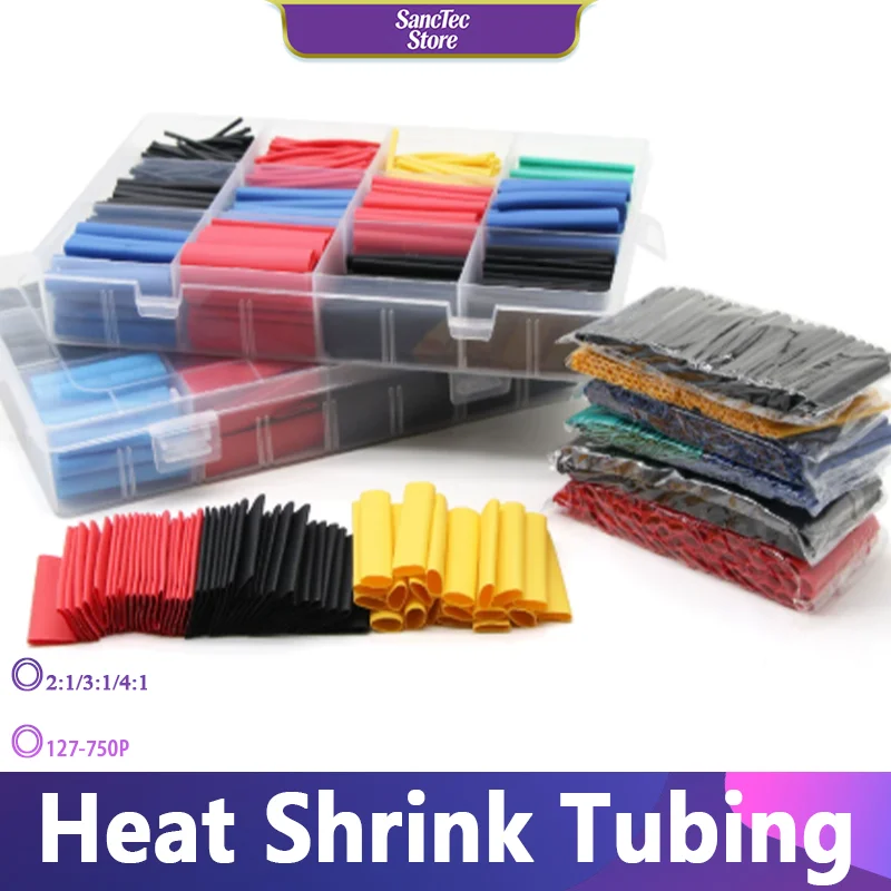 Heat Shrink Tubing Kit 2:1/3:1/4:1 Shrink Ratio 1/2/5 Box/Bag Electrical Wire Cable Heat‑Shrink Sleeves Insulation Wrap Tube