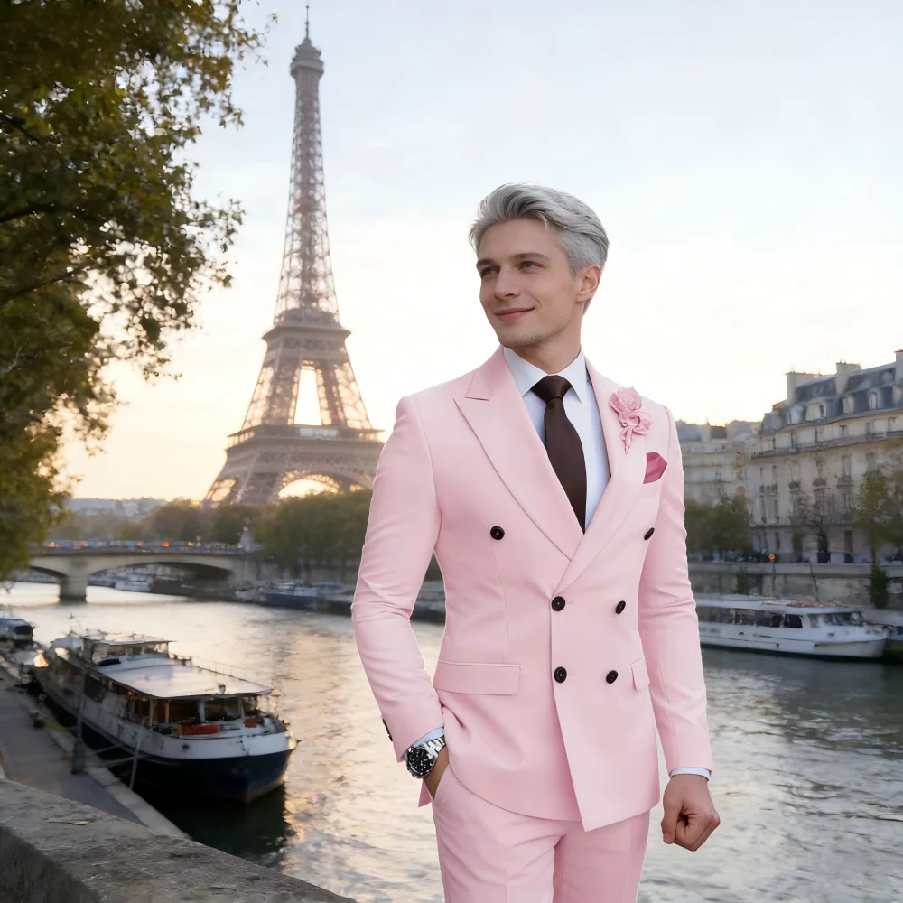 

Высококачественный коричневый приталенный мужской костюм, комплект из двух предметов, модная красивая официальная одежда для свадьбы и бизнеса