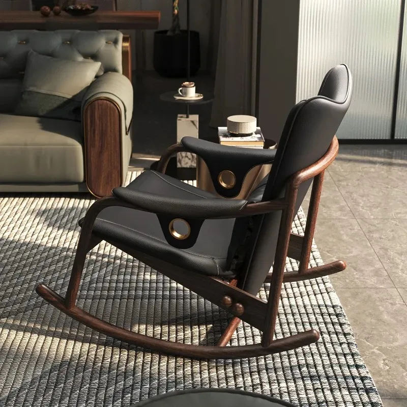 Medieval leather rocking chair, chief chair, retro casual sofa chair in the living room
