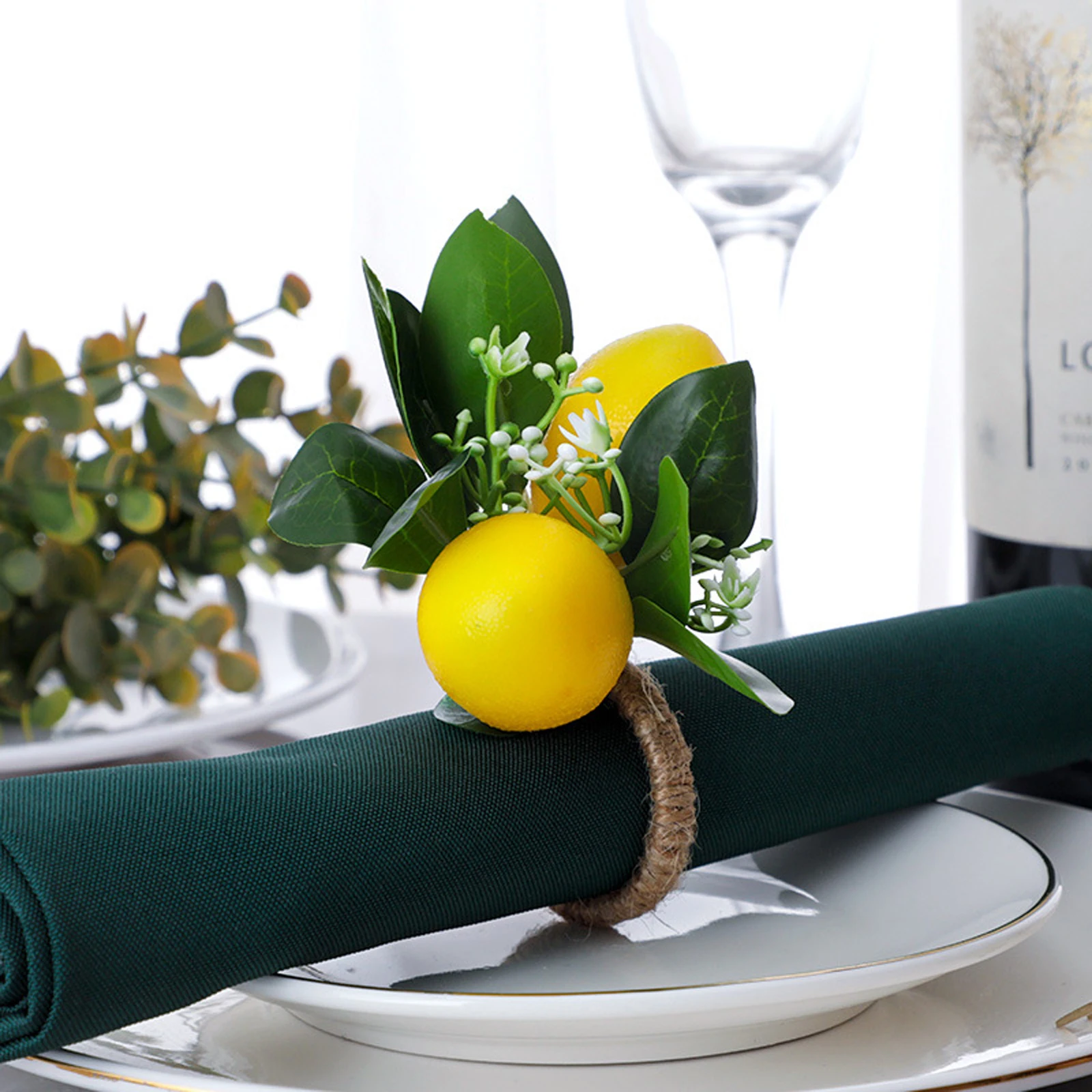 

12pc Lemon Napkin Rings Fruit Vine Leaf Napkin Holders For Birthday Wedding Spring Summer Dinner Table Decoration