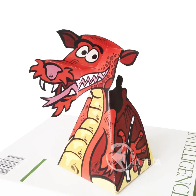 Optical Illusions Red Dragon Ornaments Folding Cute Mini 3D Paper Model Papercraft DIY Kids Adult Handmade Craft Toys ER-064