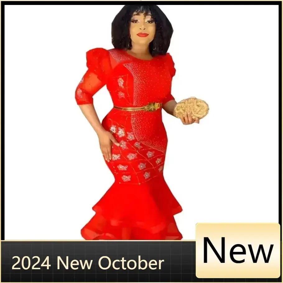 

Customized African Dresses for Women Sequin Evening Wedding Party Mermaid Dress African Half Sleeve Long Dress Dashiki African C