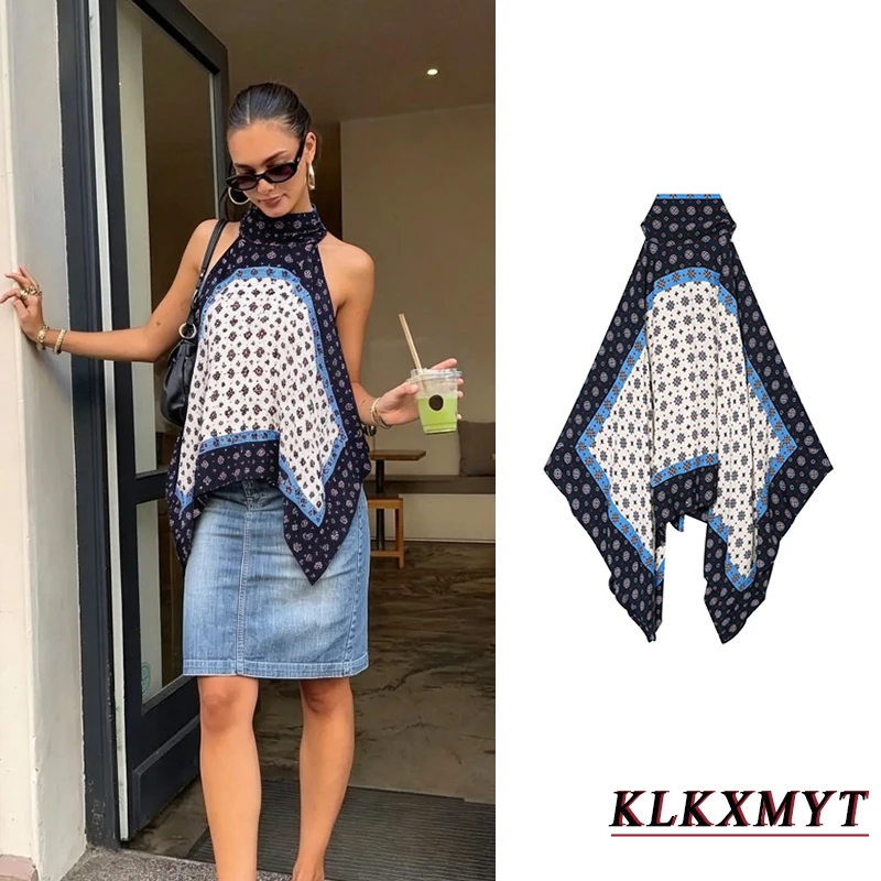Sommermode-Print-Top, sexy, ärmellos, mit Schnürung am Rücken, asymmetrischem Saum, Freizeit-Top für Damen zum Ausgehen.