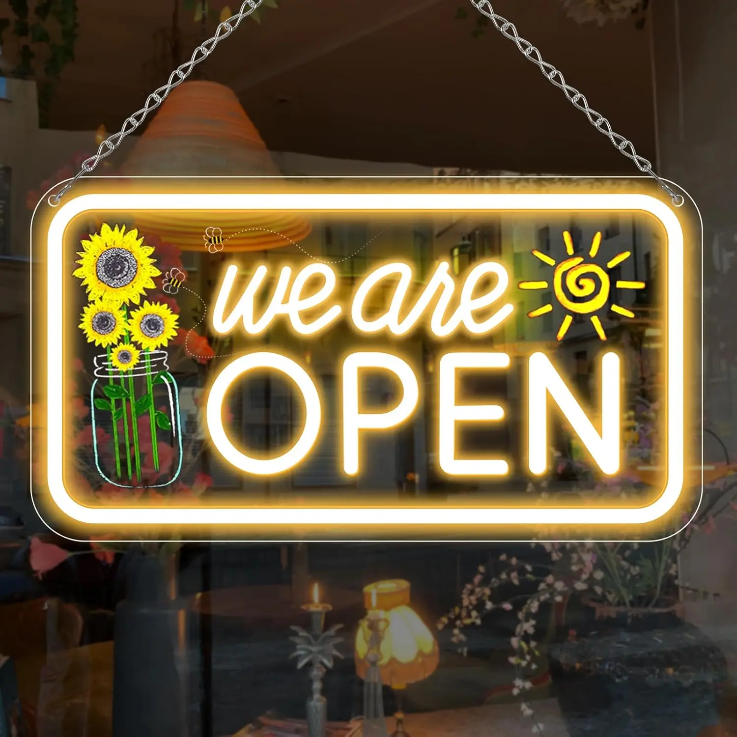 

Неоновая вывеска «We Are Open» со светодиодной подсветкой, USB, с регулировкой яркости, настенный светильник, желтый свет, для кофейни, витрины магазина, бутика, декоративная вывеска для бизнеса