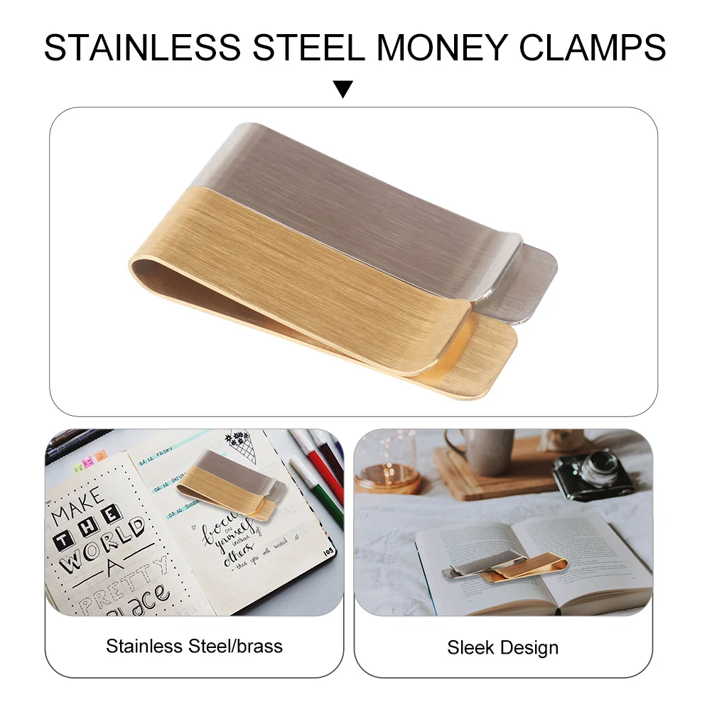 2 Pcs Stainless Steel Bookmark Holder High-end Money Clip Blank Convenient Credit Cards Clips Metal Cash