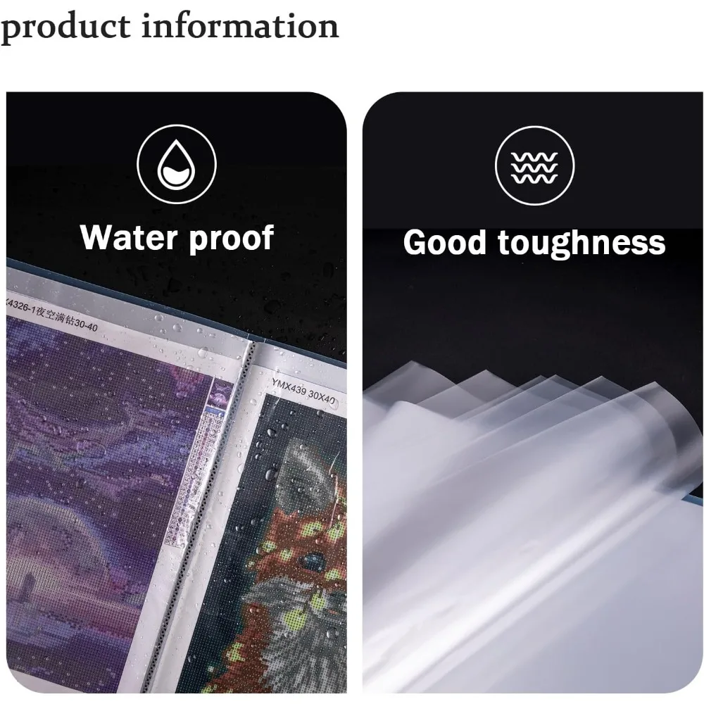 A3 Art Portfolios Case 40 Pages,Marble Black Diamond Painting Storage Book,Pocket Protector with Index Stickers,Clear Portfolio