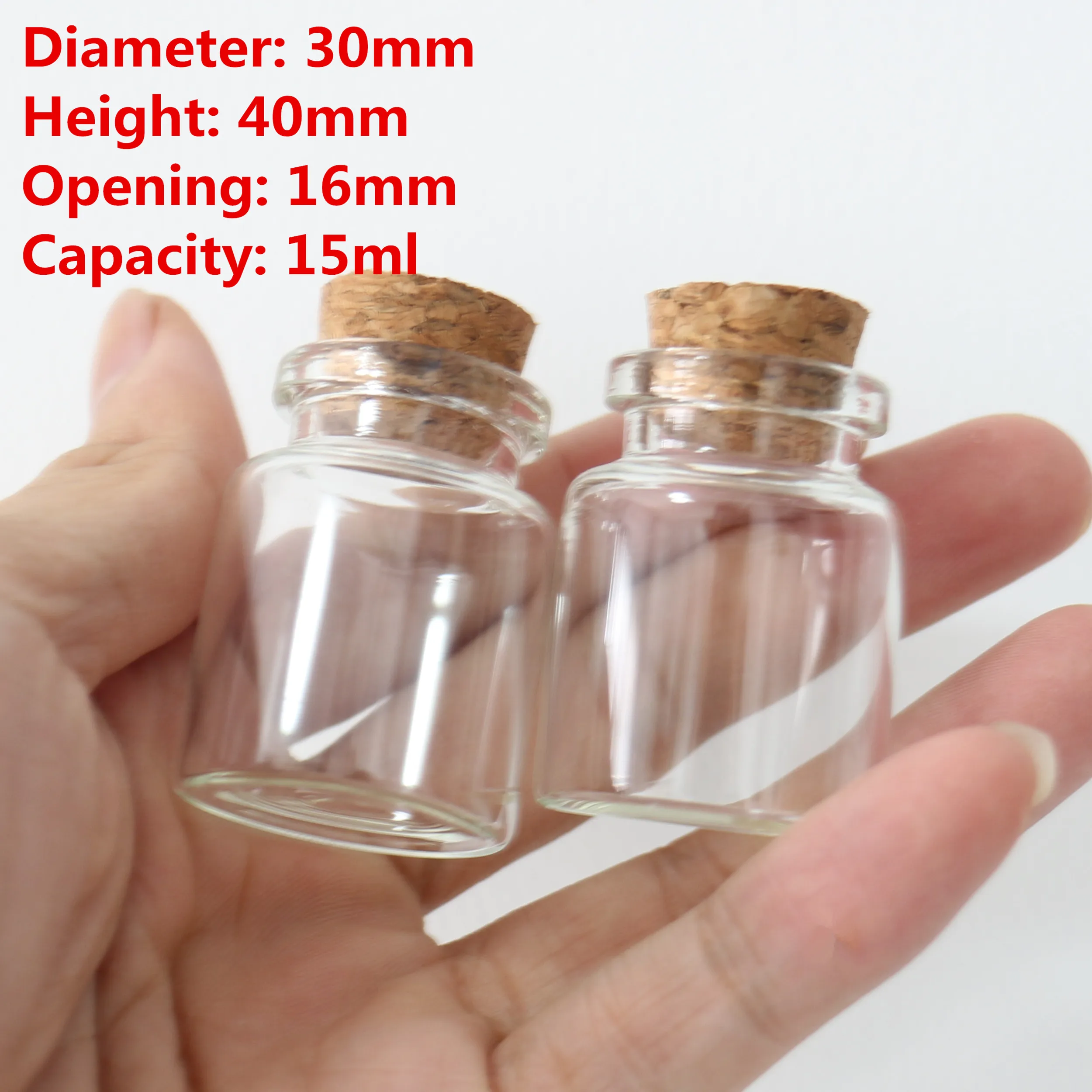 

30 Pcs/lot 16*30*40mm 15ml Little Glass Jar Glass Bottles Stopper tiny container Transparent Empty Bottle test tube