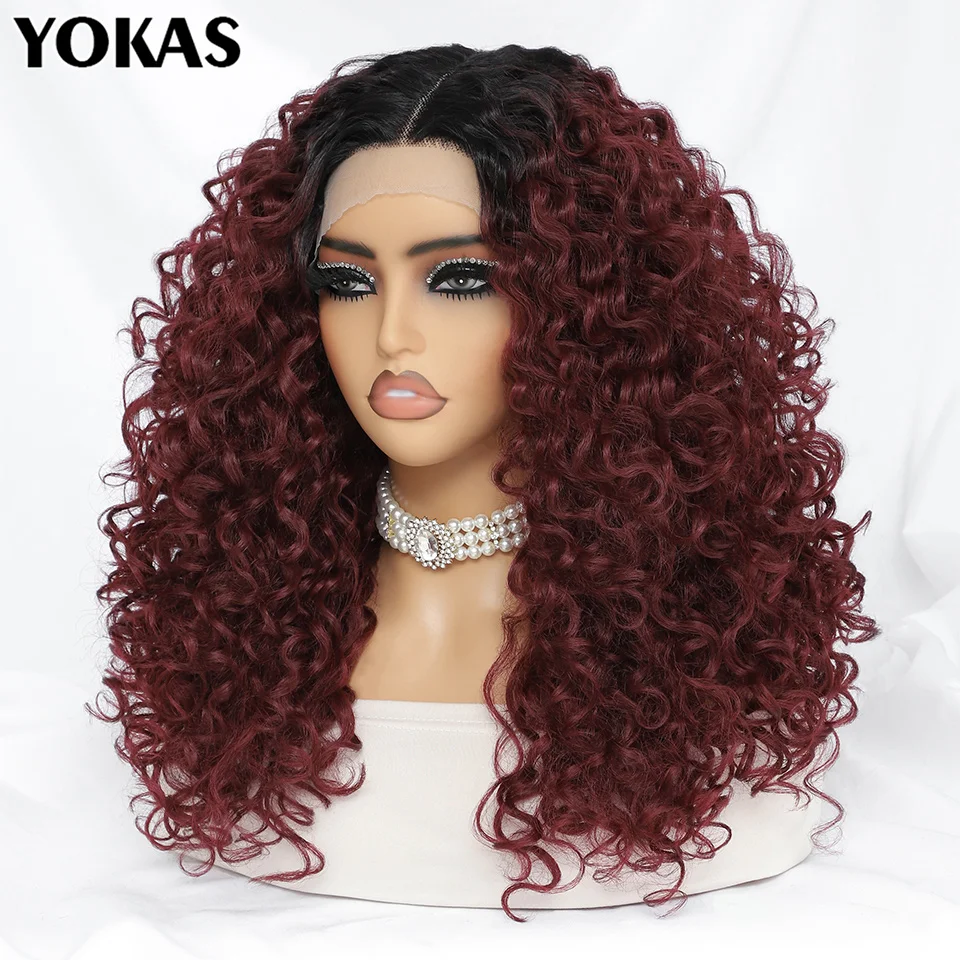 

20 Inch Synthetic Lace Front Wigs For African Women Afro Curly Chocolate Color Lace Frontal Wigs With High Temperature Fiber