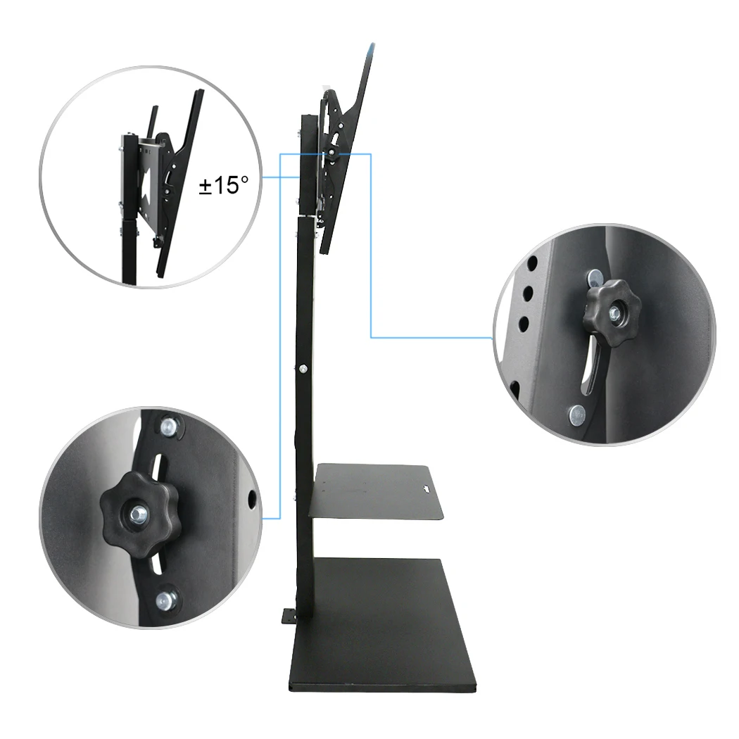 Swivel Floor TV Stand Mount Height Adjustable with Shelf and HD Cable for 32- 65 Inch LCD LED Flat Screen