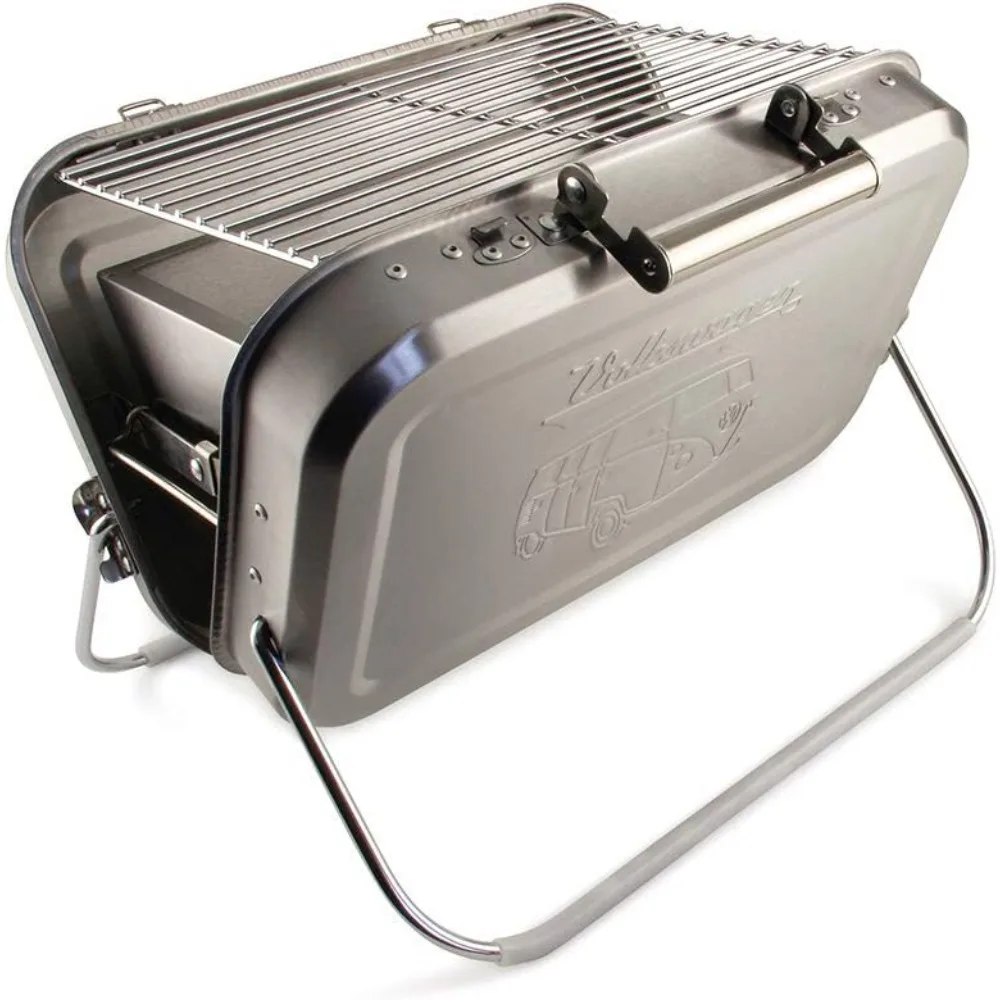 VW Collection - Volkswagen Portable Suitcase Grill with Grill Grate, Charcoal Catcher & Stainless Steel Handle