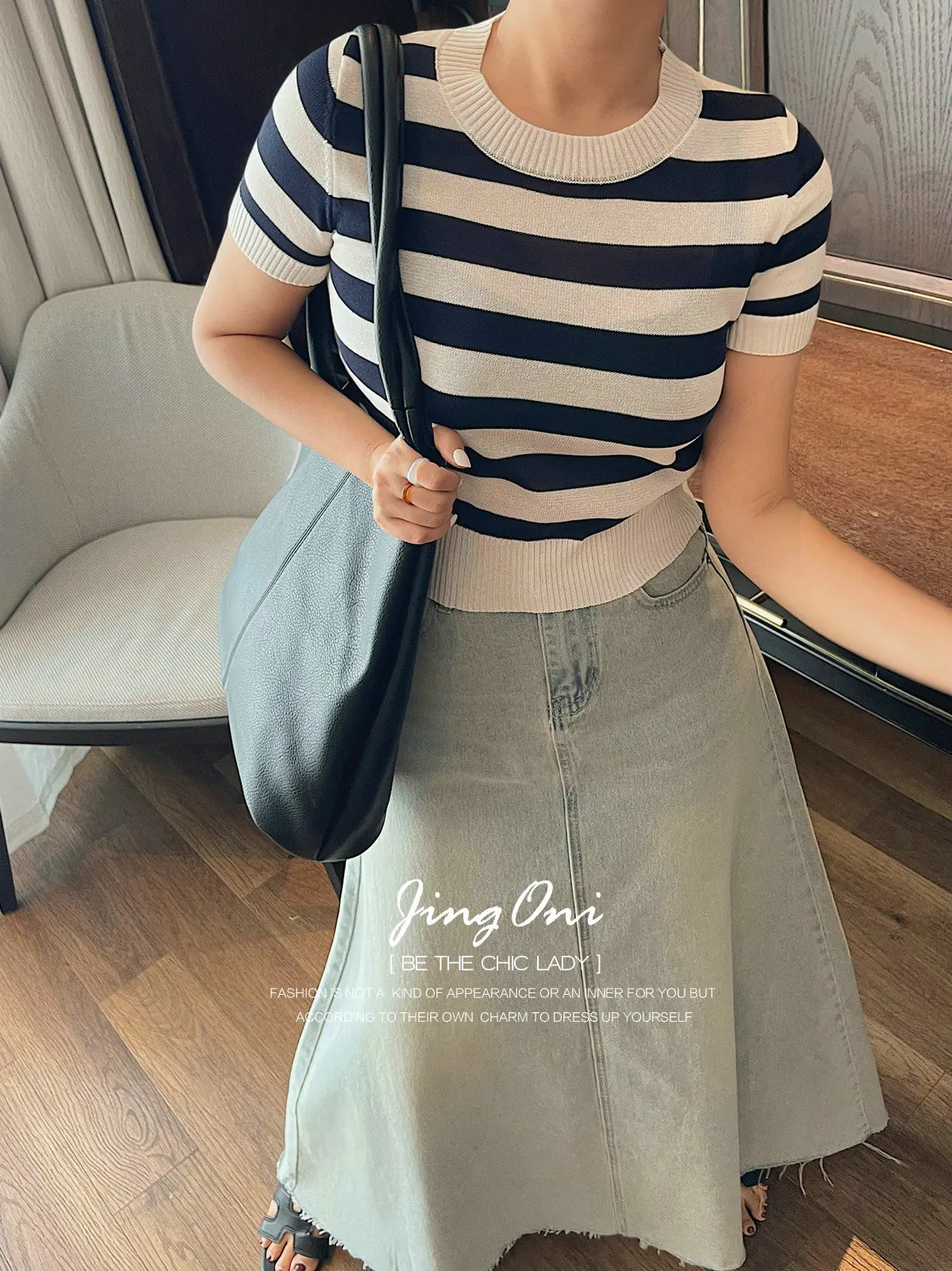

Striped Knitted Slim T-shirt Crop Tops Y2k Woman Clothing 2025 Summer Trend Short Sleeve Korean Fashion Style Elegant Tee New