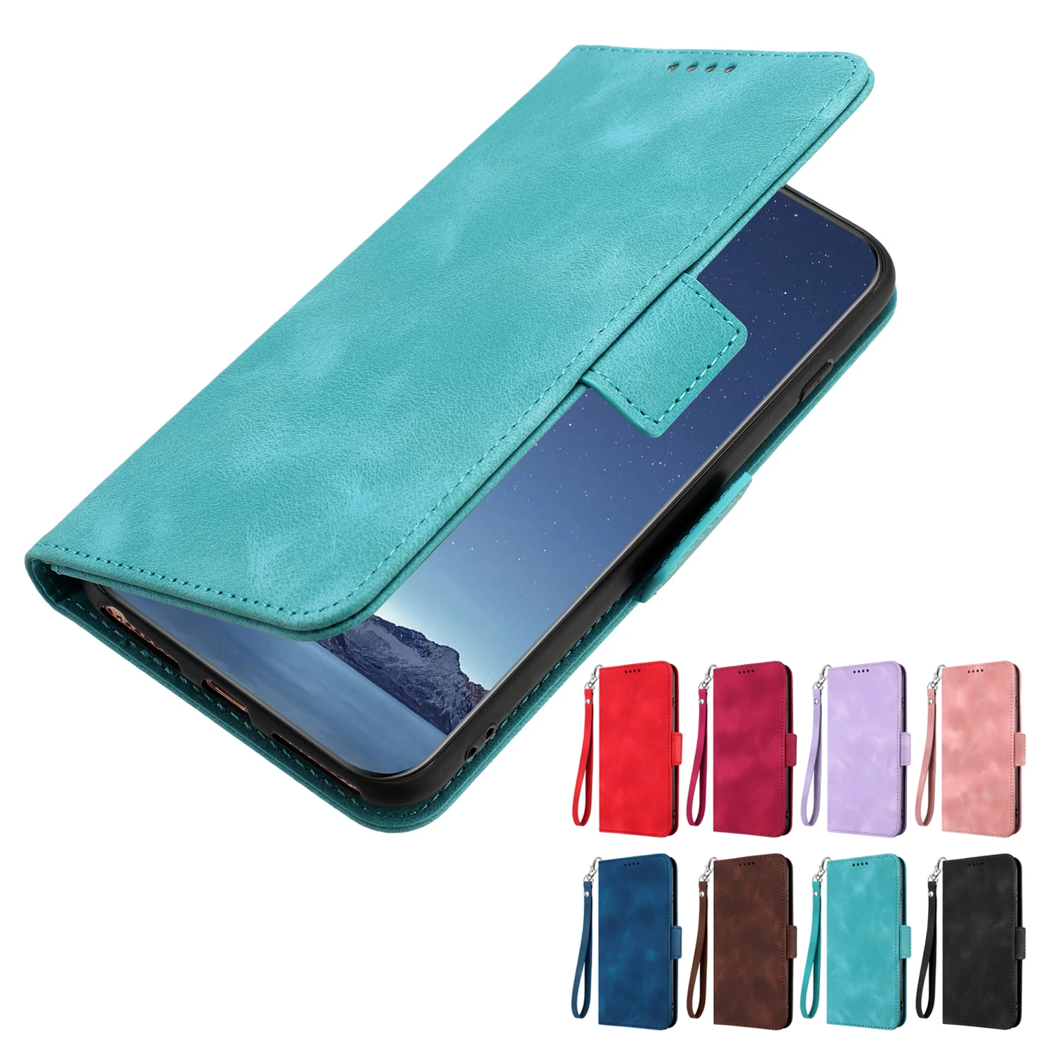 For iPhone 15 14 13 12 11 Pro Max Leather Wallet Phone Case Double Buckle with Card Holder with Wallet Flip Protective Cover