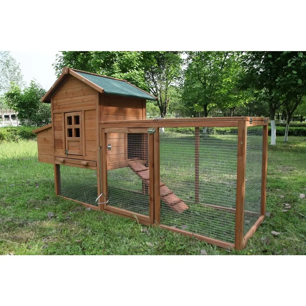 

Chicken Coop Outdoor Wooden Rabbit Hutch Poultry House with Chicken Run Cage, Egg Box & Waterproof Roof (80"), Brown