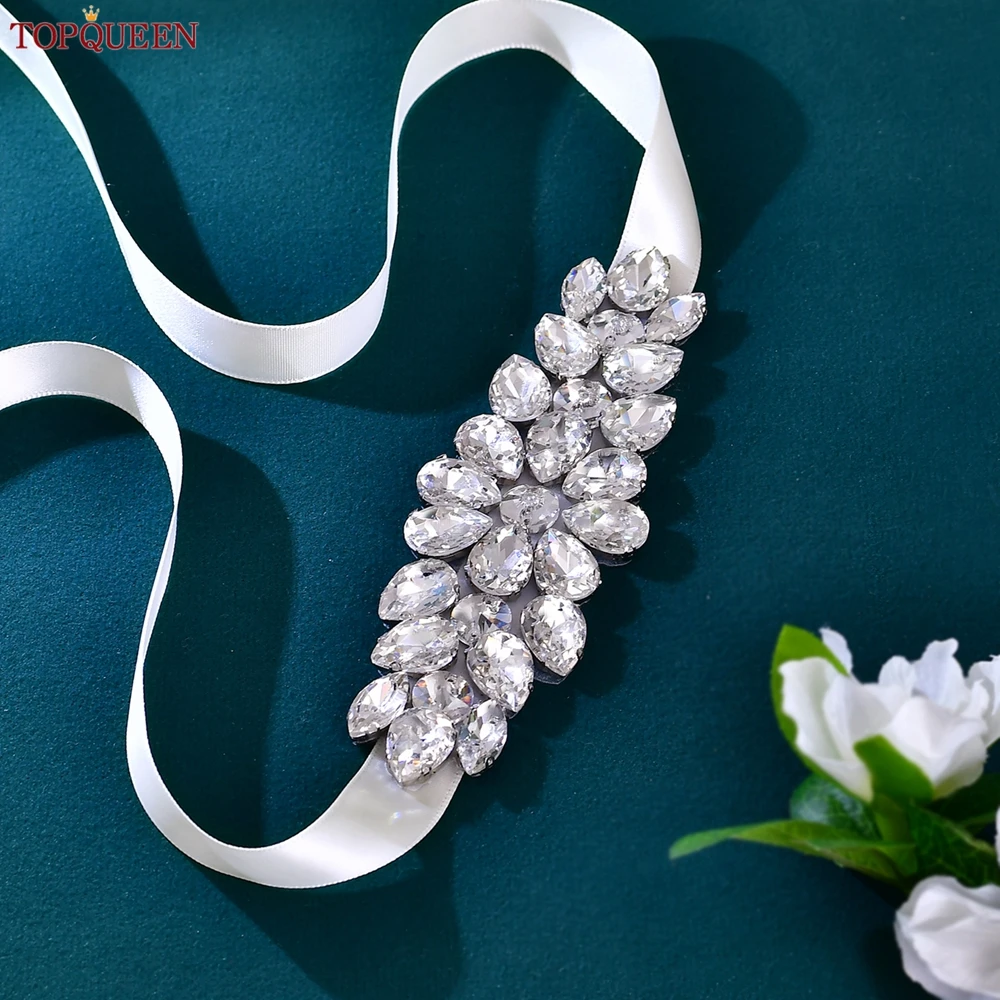 TOPQUEEN доступный свадебный пояс, серебряный пояс со стразами и аппликацией, официальная одежда, пояс на талии, подарок для особых случаев S220