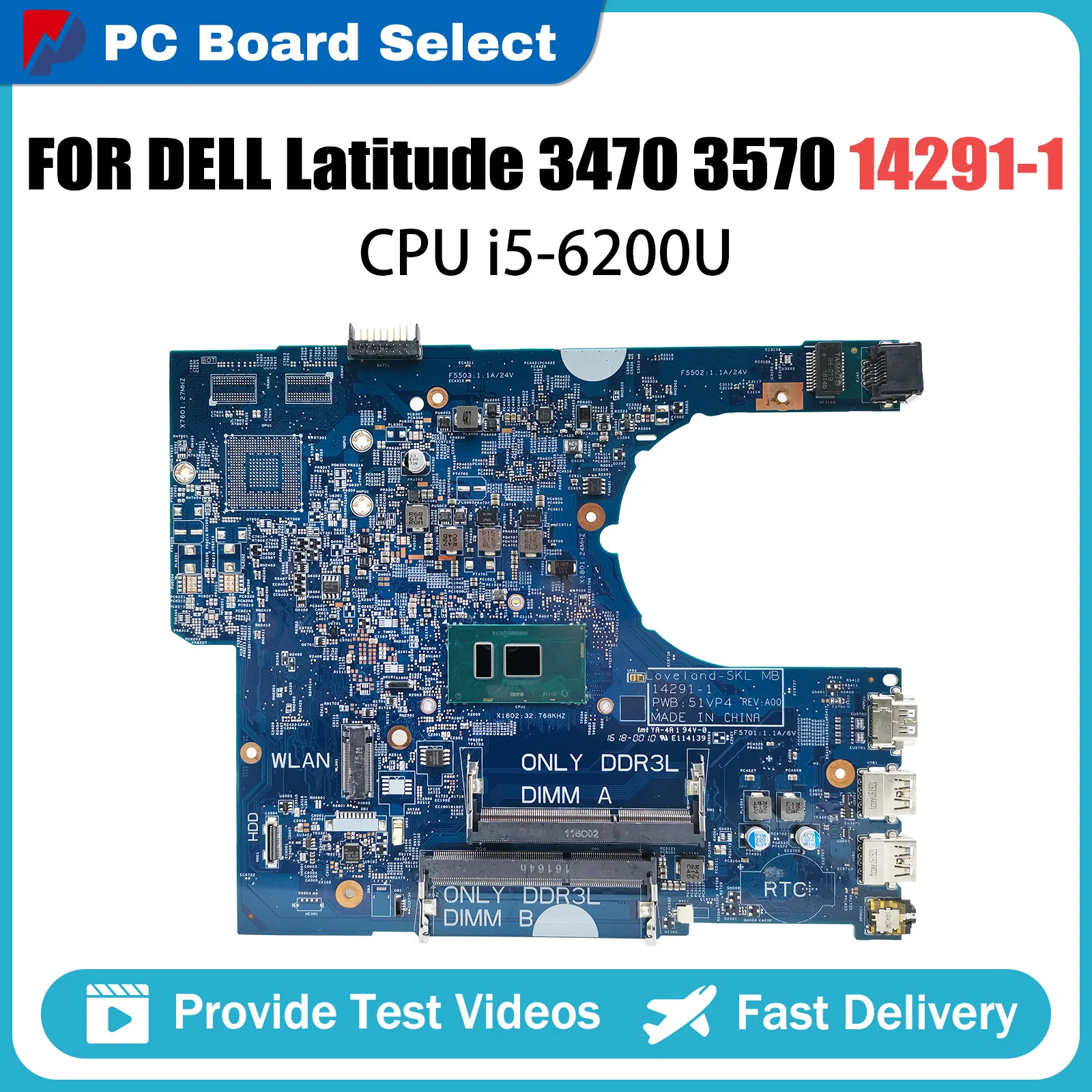 

Laptop Motherboard For dell Latitude 3470 3570 14291-1 CN-0XHXH4 XHXH4 Notebook Mainboard i5 6200U CPU 51VP4 Systemboard