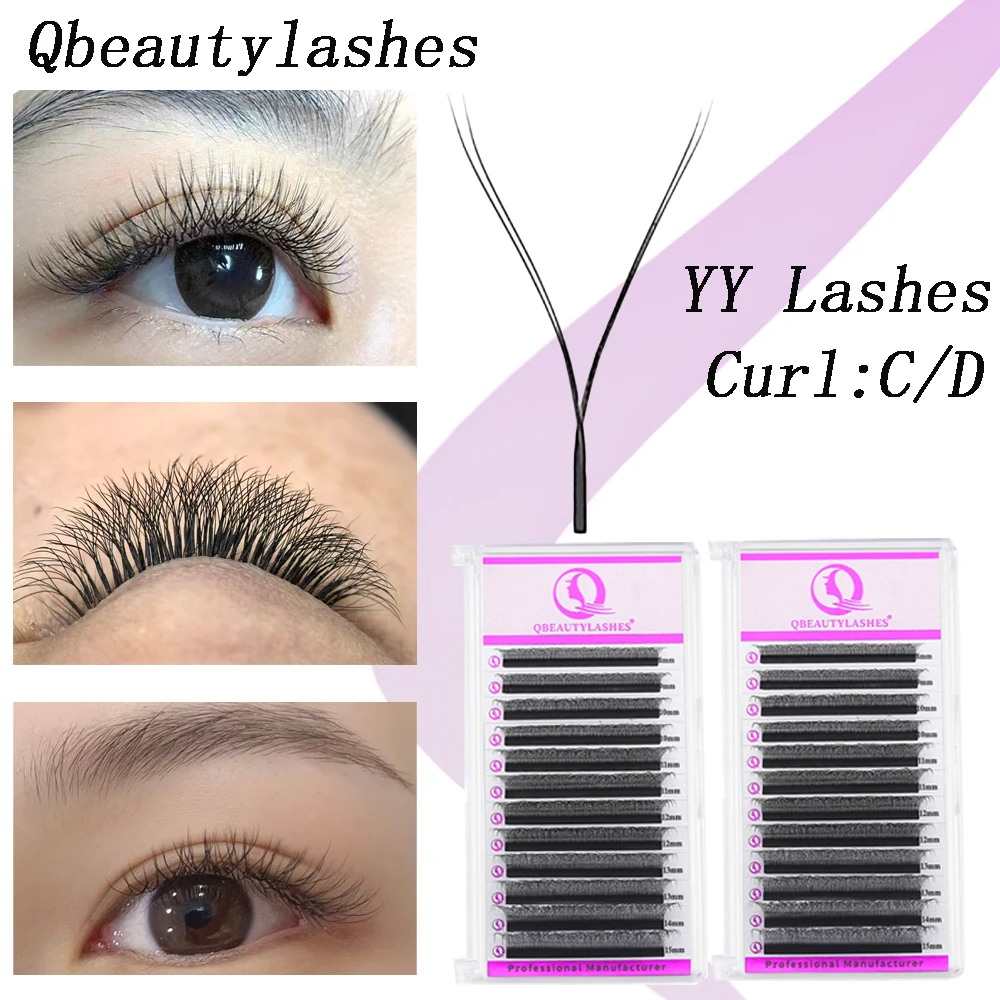 

Qbeautylashes YY Shape Eyelash Extensions 0.07MM C/D Curl W Shaped Soft Automatic Flowering Premade Fans Y Individual Eyelashes